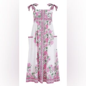 Juliet Dunn Tie Shoulder Midi Dress Rose Border Pink Ribbon Small Size 1